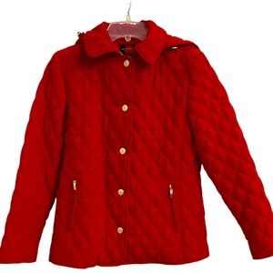 GALLERY Hooded light quilted red button up jacket